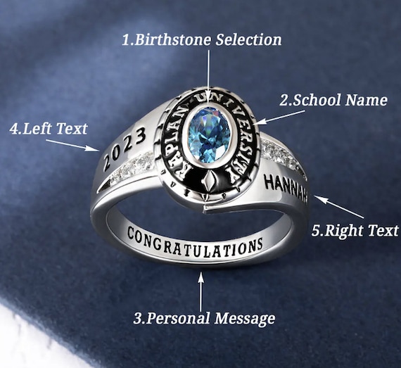 STERLING SILVER Class Ring, Jewelry, High School, College, University Personalized Mementos Jewelry, Graduation Rings 2024