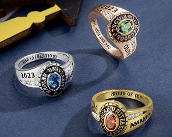 Custom School Class Ring, Jewelry, High School, College, University Personalized Mementos Jewelry, Graduation Rings 2024