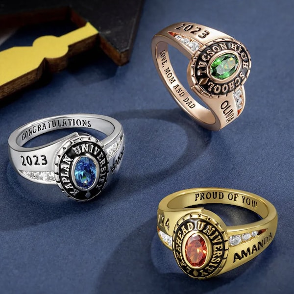 Custom School Class Ring, Jewelry, High School, College, University Personalized Mementos Jewelry, Graduation Rings 2024