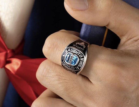 Personalized High School Or College Class Ring – Custom Name, Birthstone & Pattern In Sterling Silver Or Gold | Size 4-15, Graduation Gift With Box - View #4