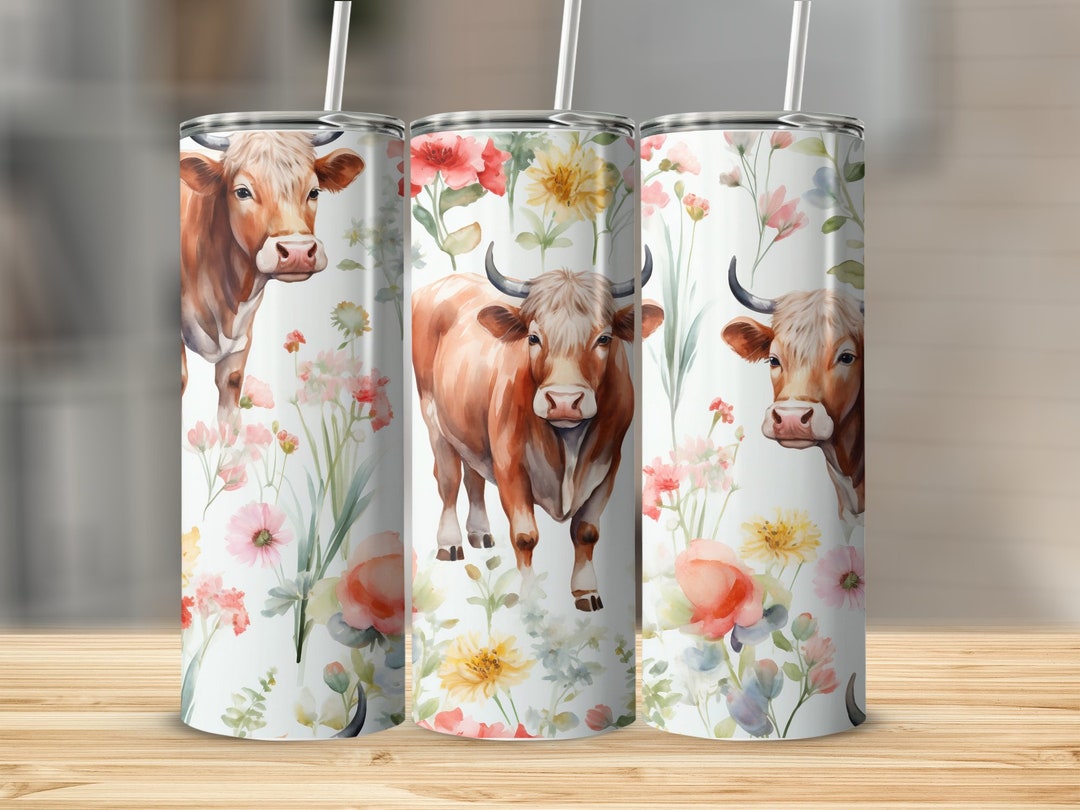 Highland Cow Flowers 20oz Skinny Tumbler Sublimation Design - Etsy