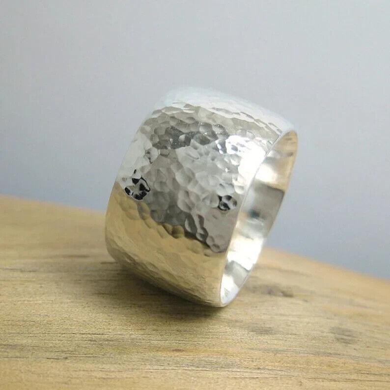 Hammered Sterling Silver Band Ring Dome Wide Boho Statement Jewelry - Etsy