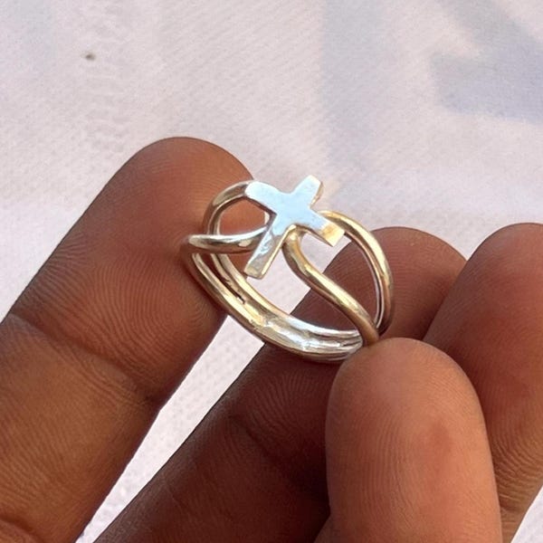 Korsring i sterlingsilver, minimalistiska trossmycken, justerbar öppen armband