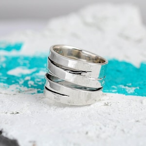 Chunky Sterling Silver Wrap Ring: Wide Band Boho Statement