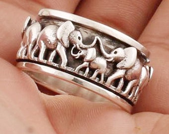 Elephant Ring 925 Solid Sterling Silver Spinner Ring Lucky Ring Meditation Ring Fidget Ring Animal Ring Modern Ring Handmade Jewelry