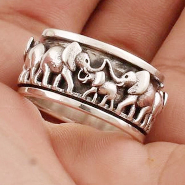 Elephant Ring 925 Solid Sterling Silver Spinner Ring Lucky Ring Meditation Ring Fidget Ring Animal Ring Modern Ring Handmade Jewelry