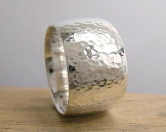 Hammered Sterling Silver Band Ring Dome Wide Boho Statement Jewelry