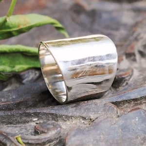 925 Sterling Silver Wide Band Ring: Long Cuff Chunky Statement Boho Thumb Ring