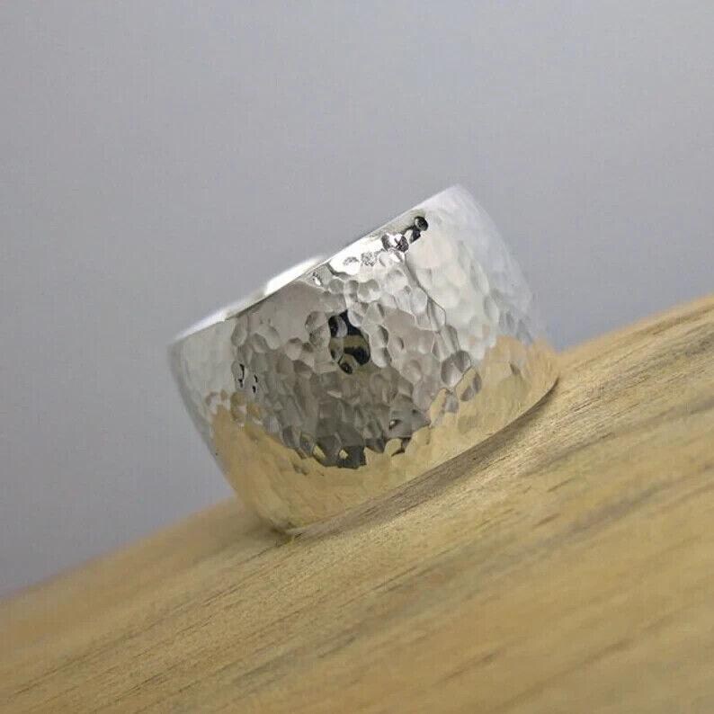 Hammered Sterling Silver Band Ring Dome Wide Boho Statement Jewelry - Etsy
