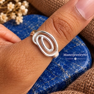 925 Sterling Silver Spiral Ring, Open Swirl Statement Band, Modern Artistic Jewelry