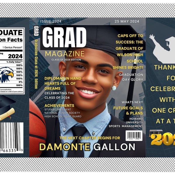 Graduation Chip Bag Template, Editable Magazine Cover Edit in Canva, DIY, Graduation Favor, Class of 2024 Favor, Senior, Graduate Grad Box