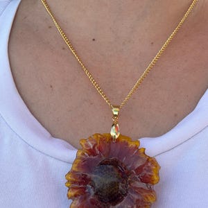 Real Sunflower Resin Necklace: Gold Stainless Steel Pendant, Handmade