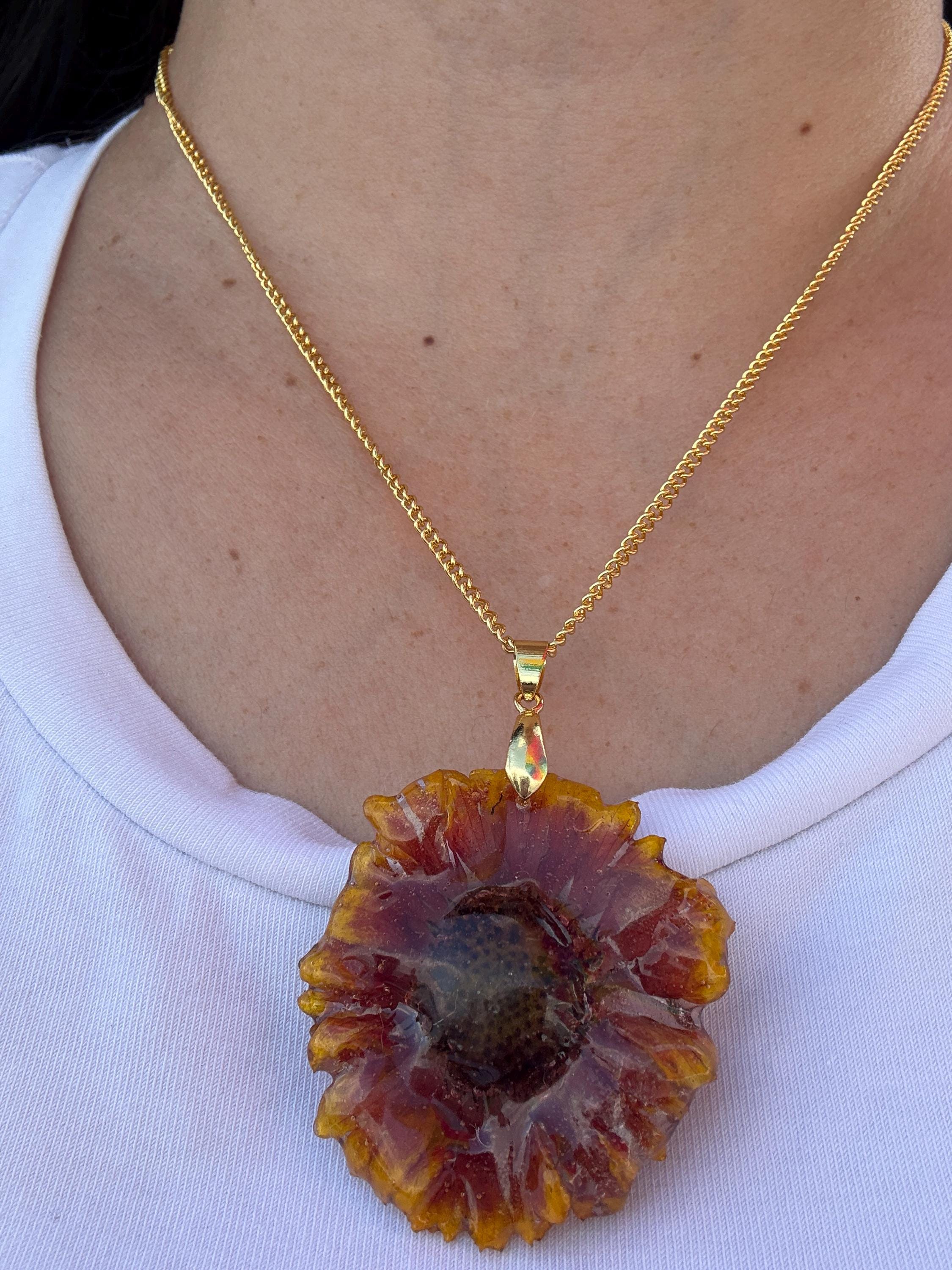 Resin Sunflower Necklace - Etsy