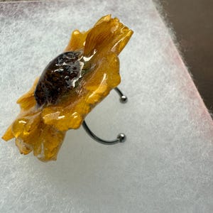 Adjustable Resin Ring with Real Yellow Flower: Handmade Botanical Jewelry