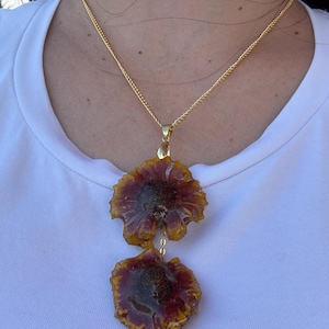 Real Sunflower Resin Necklace: Pressed Flower Jewelry, Stainless Steel Chain