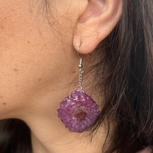 Real Orchid Resin Earrings: Purple Flower, Gold Edge, Botanical Jewelry