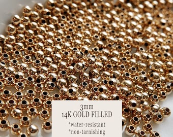 1000 Stück - 3 mm Goldperlen, 14K Gold gefüllte nicht anlaufende Perlen, Gold gefüllte runde Perlen Schmuckherstellung, nahtlose Gold Füllperlen