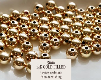 500 pcs - 5mm Gold Beads, 14K Gold Filled Non Tarnish Beads, Gold Filled Round Beads Jewelry Making, Bulk Seamless Gold Fill Beads