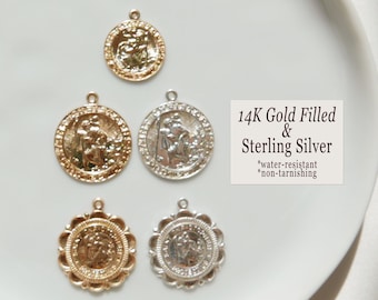 St Christopher Pendant Charm 17.5mm 20mm Gold Filled Sterling Silver, Religious Pendant, Travel Protection Charm, St Christopher Medallion