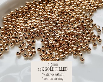 1000 pcs - 2.5mm Gold Beads, 14K Gold Filled Non Tarnish Beads, Gold Filled Round Beads Jewelry Making, Bulk Seamless Gold Fill Beads