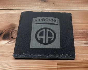 82nd Airborne Coaster - Slate Stone - Laser Engraved - Stocking Stuffer - Military - All American - Airborne - Christmas Gift - 4" x 4"