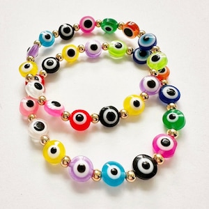 protection bracelet. Rainbow Evil Eye Multicolored Bracelet/Stretch/Gold Plated Beads/ Protection Bracelet/Handmade