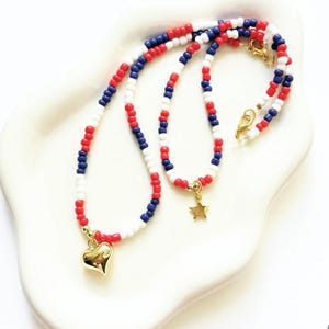USA necklace. beaded necklace. july 4th necklace. independence day. Handmade necklace. charm necklace.