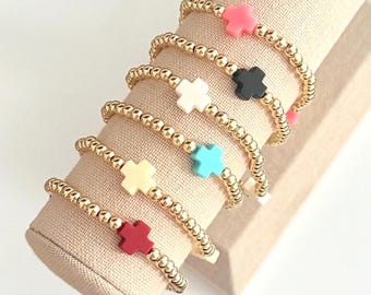 Pulsera de cuentas con cruz de colores / pulsera de cuentas con cruz / pulseras de cuentas chapadas en oro / cuenta de cruz / pulsera religiosa / pulsera cristiana