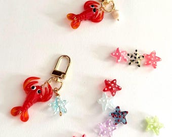 Lobster Keychain with Pearl or Star Charm, Funky Y2K Purse Accessory