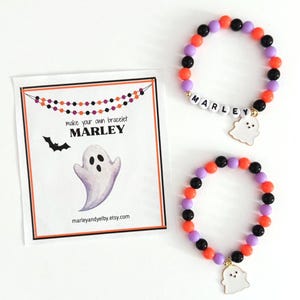HALLOWEEN. Bracelet Making Kit, Kids Birthday Party Activity, Custom Name Stretch Bracelet Craft Kit, Girls DIY Bracelet Party Favor.