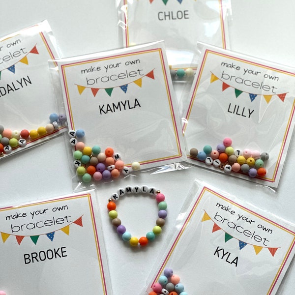 Bracelet Making Kit, Kids Birthday Party Activity, Custom Name Stretch Bracelet Craft Kit, Girls DIY Bracelet Party Favor. Adults.