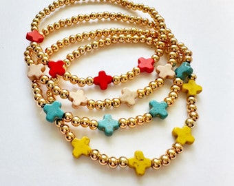 Pulsera de cuentas con cruz de colores / pulsera de cuentas con cruz / pulseras de cuentas chapadas en oro / cuenta de cruz / pulsera religiosa / pulsera cristiana