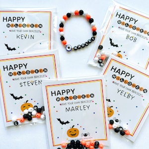 HALLOWEEN. Bracelet Making Kit, Kids Birthday Party Activity, Custom Name Stretch Bracelet Craft Kit, DIY Bracelet Party Favor.