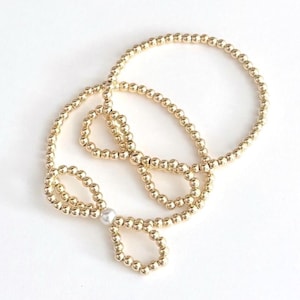 14k Gold Plated Beaded Bow Bracelet, Stackable Bracelet
