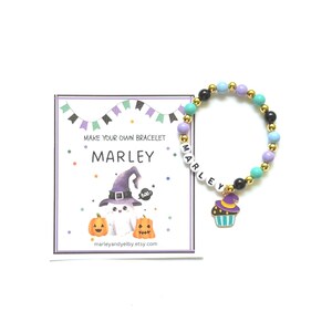 HALLOWEEN. Bracelet Making Kit, Kids Birthday Party Activity, Custom Name Stretch Bracelet Craft Kit Spooky Season DIY Bracelet Party Favor.