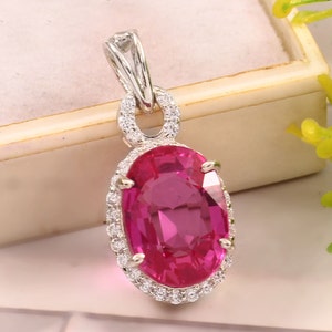 925 Silver Pink Sapphire Pendant| Pink Sapphire Necklace| Pink Sapphire Handmade Necklace Gift For Mother&#39;s Day| Christmas Day Gift Pendant|