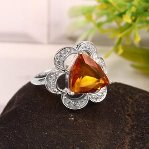 925 Sterling Silver Ring| Orange Sapphire Ring| Orange Sapphire Silver Engagement Ring,Wedding Band, Christmas Gift| Gift For Christmas Day|