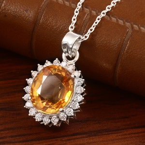 925 Sterling Silver Pendant, Yellow Sapphire Pendant Gift For Christmas Birthstone Pendant, Wedding Gift For Bride, Luxury Silver Jewelry,