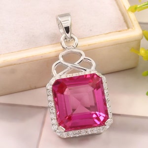 925 Sterling Silver Pink Sapphire Pendant| Pink Sapphire Necklace| Birthday Gift, Anniversary Gift, Mothers Day Gift| Silver Jewelry For Her