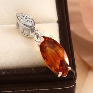 925 Sterling Silver Orange Sapphire Pendant| Orange Sapphire Necklace| Orange Sapphire Handmade Necklace For Birthday| Christmas Jewelry|