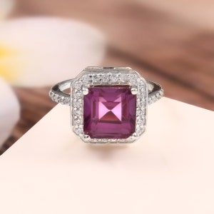 925 Sterling Silver Ring| Alexandrite Halo Ring| Engagement Ring| Bridal Wedding Silver Jewelry, Alexandrite Ring, Diamond Silver Jewelry|