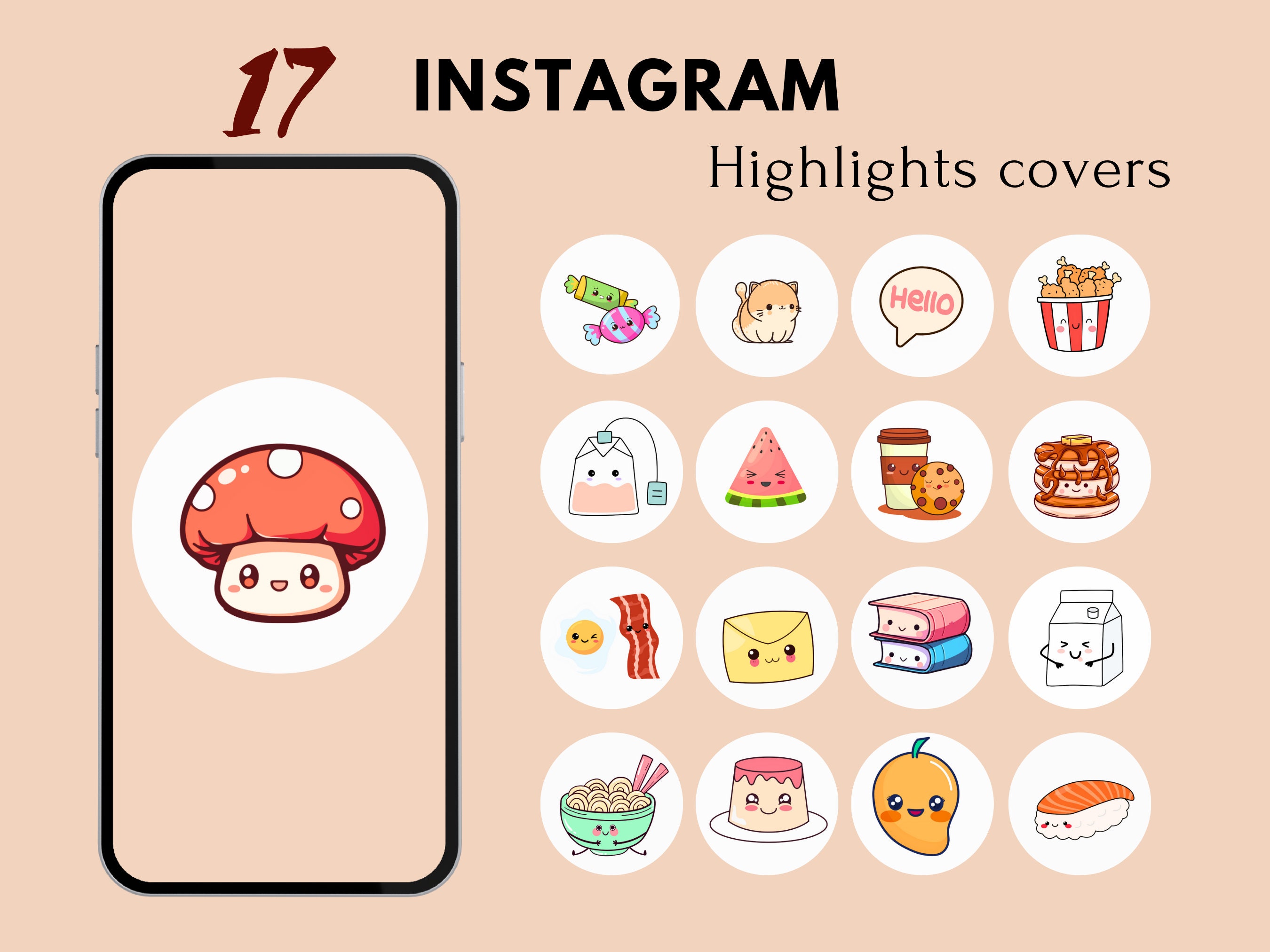Kawaii Food Instagram Highlight Covers Kawaii Template IG Icon Kawaii