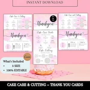 Cake Care Cards Template Bundle Editable Cake Cutting Cards Printable Cake Business Thank You Packaging Canva Template Instant Download