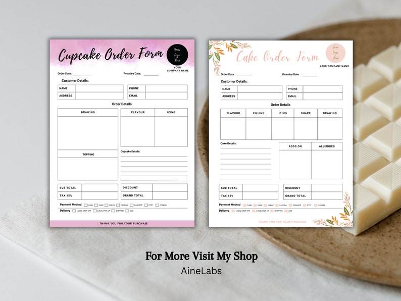 Cake Order Form Bundle Cupcake Custom Order Form for Small Business ...