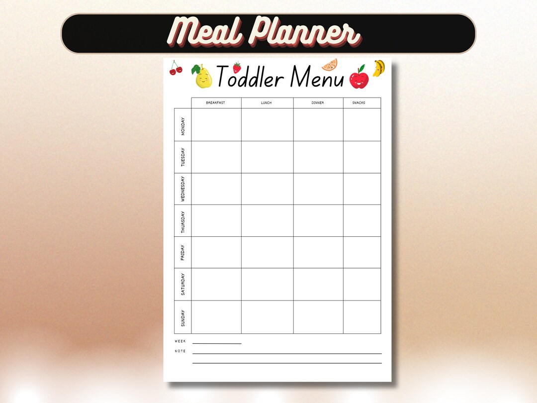 Menu Dairy for Toddlers Printables Food Planner Meals Toddler A4 US ...