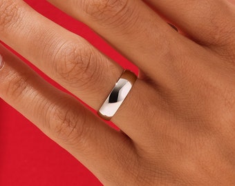 Alianza de boda de oro blanco macizo de 10 k / 14 k / 18 k con cúpula pulida de 5 mm para hombres y mujeres / Anillo de bodas de ajuste cómodo con grabado gratuito