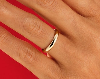 Alianza de boda de oro amarillo macizo de 10 k / 14 k / 18 k con cúpula pulida de 3 mm para hombres y mujeres / Anillo de bodas de ajuste cómodo con grabado gratuito