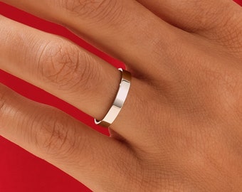 Polished Flat 10k Solid White Gold Wedding Band for Men and Women / Comfort Fit Wedding Ring with Free Engraving / Flat Band
