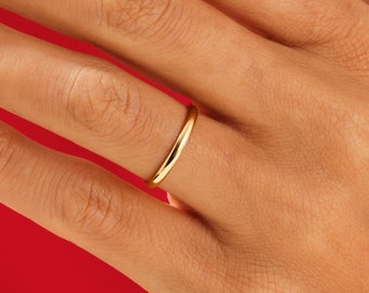 Alianza de boda de oro amarillo macizo de 10 k / 14 k / 18 k con cúpula pulida de 2 mm para hombres y mujeres / Anillo de bodas de ajuste cómodo con grabado gratuito