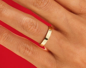 Polished Flat 10k Solid Yellow Gold Wedding Band for Men and Women / Comfort Fit Wedding Ring with Free Engraving / Flat Band